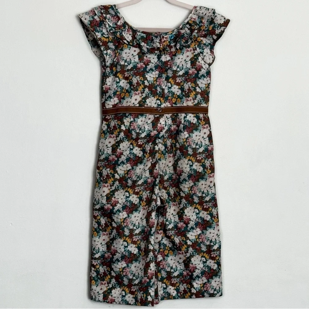 Janie and Jack 4T Floral Print Cap Sleeve Ruffle Neck Pockets Multi Jumpsuit
